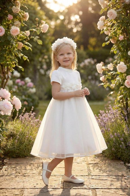 Girls Satan Dress & Floral Headband