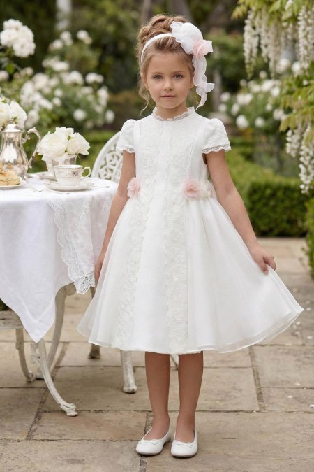 Girls Dress Lace Panel & Floral Headband