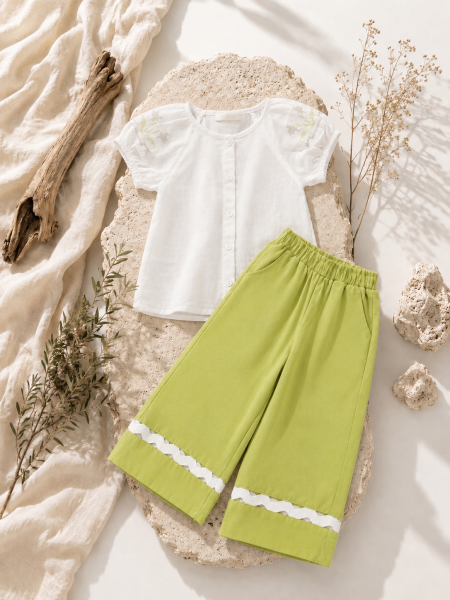 Girls Button Blouse & Culotte Set