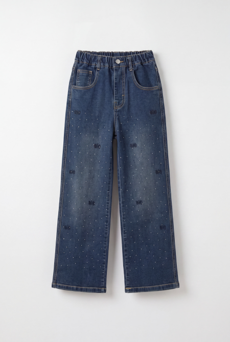 Girls Embellished Wide-Leg Jeans