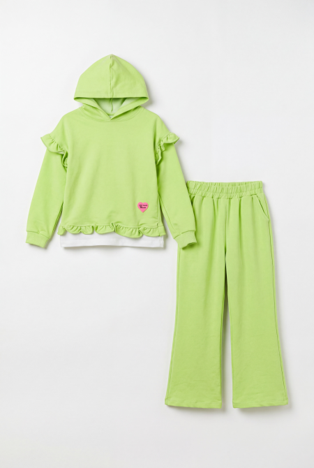 طقم بناتي تريننغ - Ruffle Hooded Wide-Leg Set