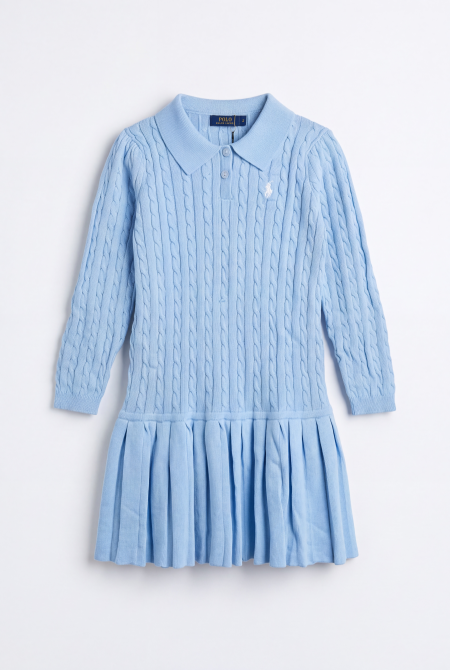 Cable Knit Polo Pleated Dress
