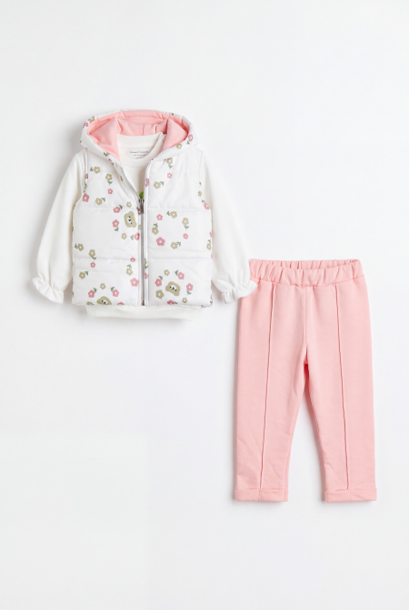 Floral Puffer Vest Girls 3-Piece Set