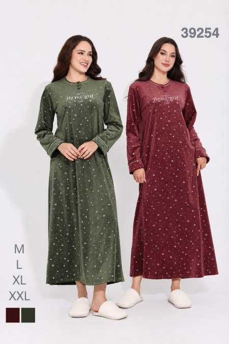 Velvet Printed Long Nightdress