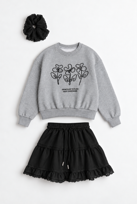 Floral Embroidered Skirt Set