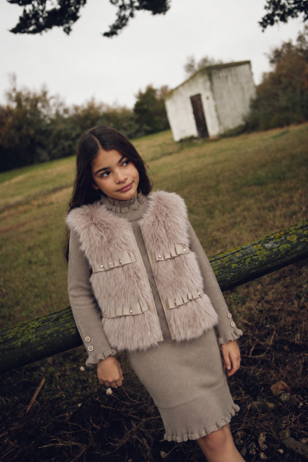 Knitted Dress & Faux Fur Vest Set