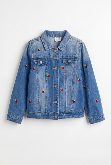 Strawberry Embroidered Denim Jacket