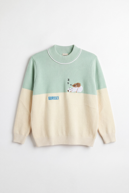 Color Block Embroidered Knit Sweater