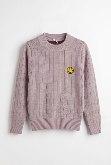 Ribbed Knit Smiley Sweater