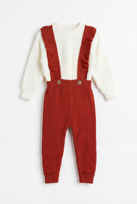 Ribbed Knit Ruffle Suspender Set