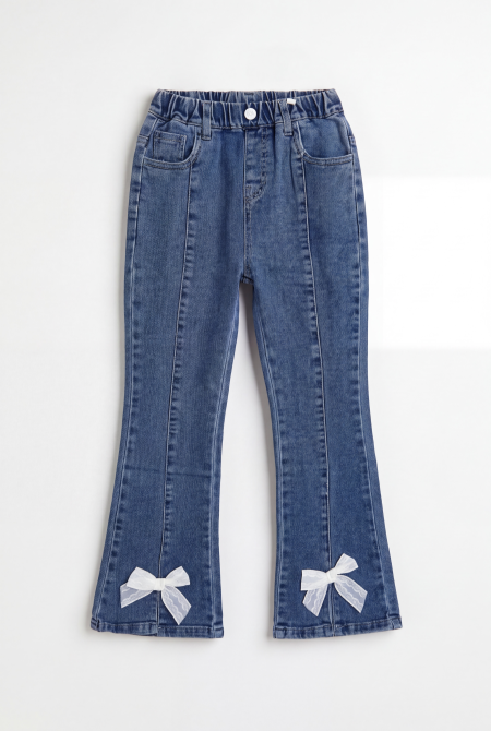 Flared Denim – Lace Bow Detail