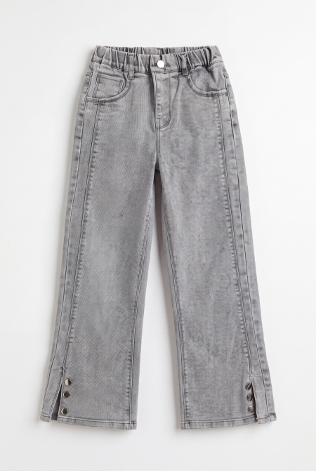 Wide Leg Denim – Button Slit Detail