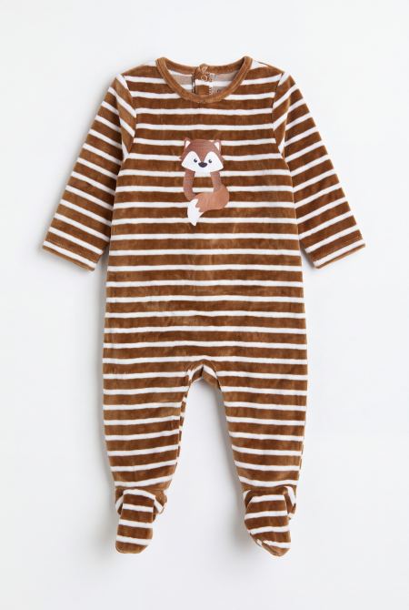 Fox Striped Velvet Footed Romper