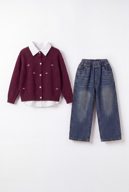 Burgundy / Denim Blue / White