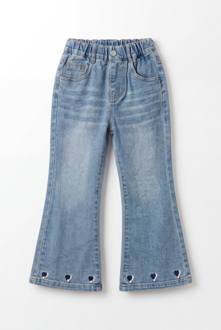 Elastic Waist Flared Heart Jeans