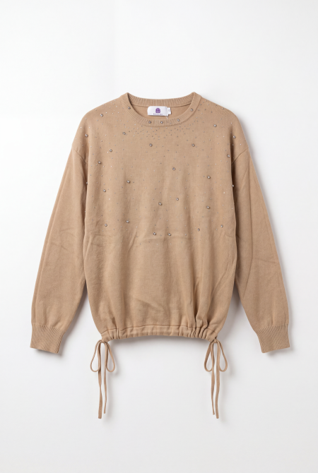 Rhinestone Drawstring Knit Sweater