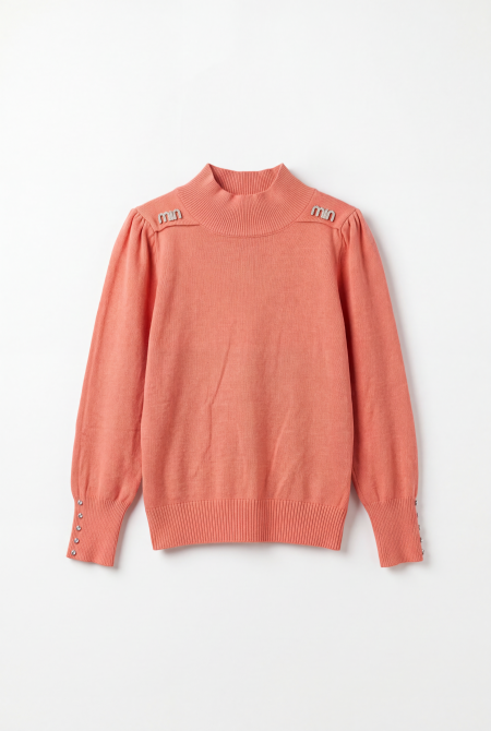 Puff Sleeve Mock Neck Knit Sweater